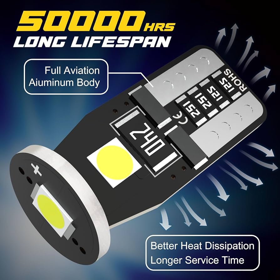 Spurtar 10PCS 194 LED Bulb Super Bright 6500K White Wedge